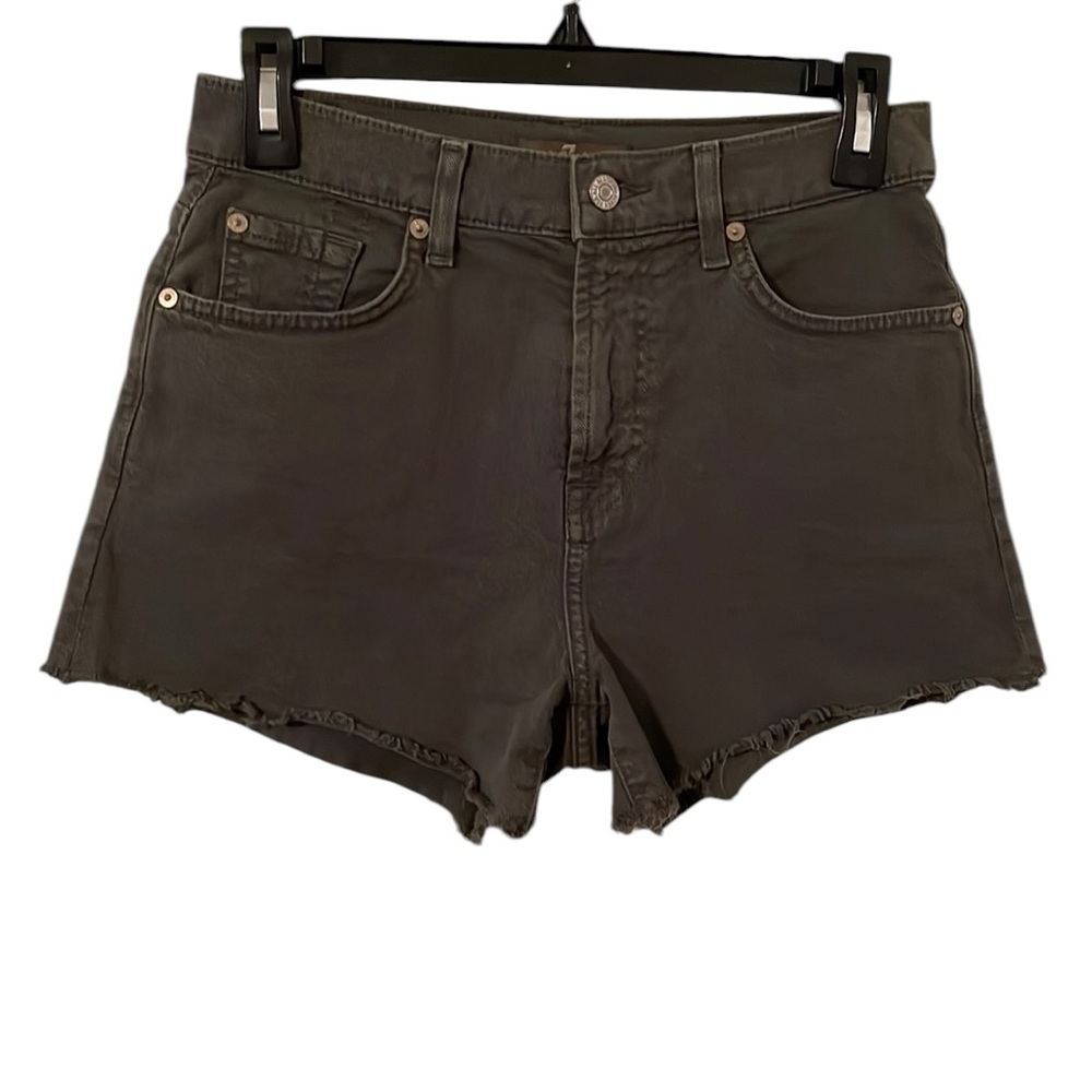 7 FOR ALL MANKIND | Women’s Army Green‎ Raw Hem High Rise Shorts Size 27